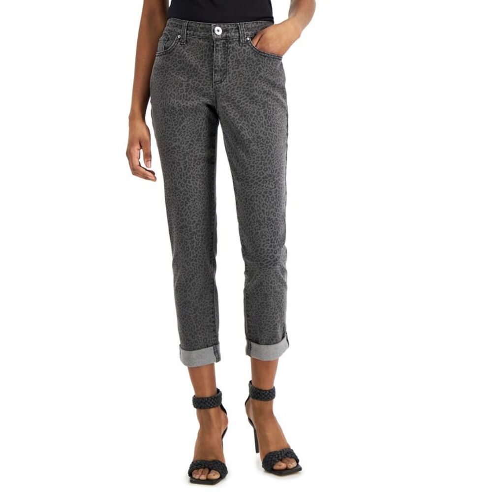 INC International Concepts Womens Mid Rise Leopard Print Straight Leg Jeans